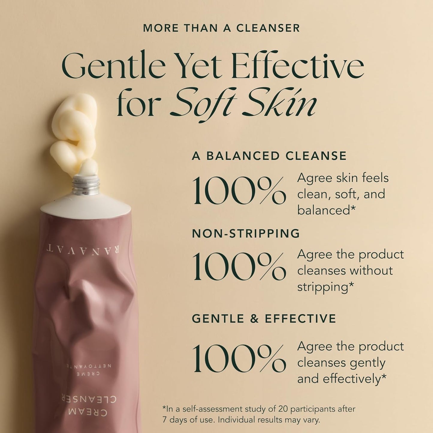 RANAVAT Cream Cleanser - Daily Facial Cleanser Doubles as Waterproof Eye Makeup Remover - Gentle Face Wash to Detoxify and Nourish (3.4 oz)