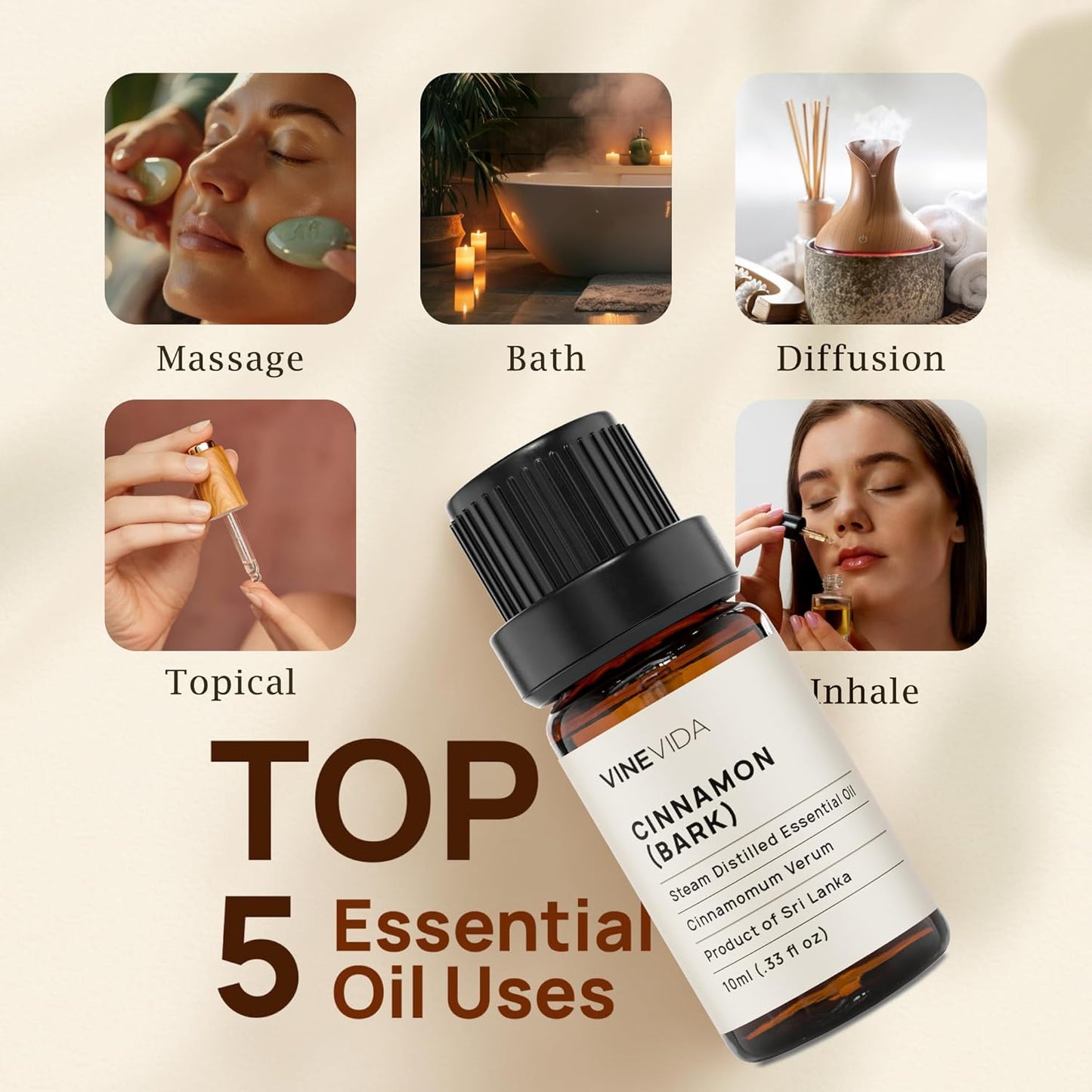 VINEVIDA Cinnamon Bark Essential Oil - Undiluted Cinnamon Oil - Candle Oil Scent - DIY Candle Scents - 10 mL for Soap Making & Skin Safe