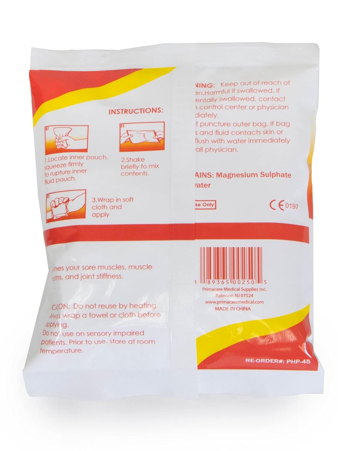 PrimaCare PHP-45 Instant Heat Pack for Emergency Heat Therapy, 4" x 5", Pack of 24