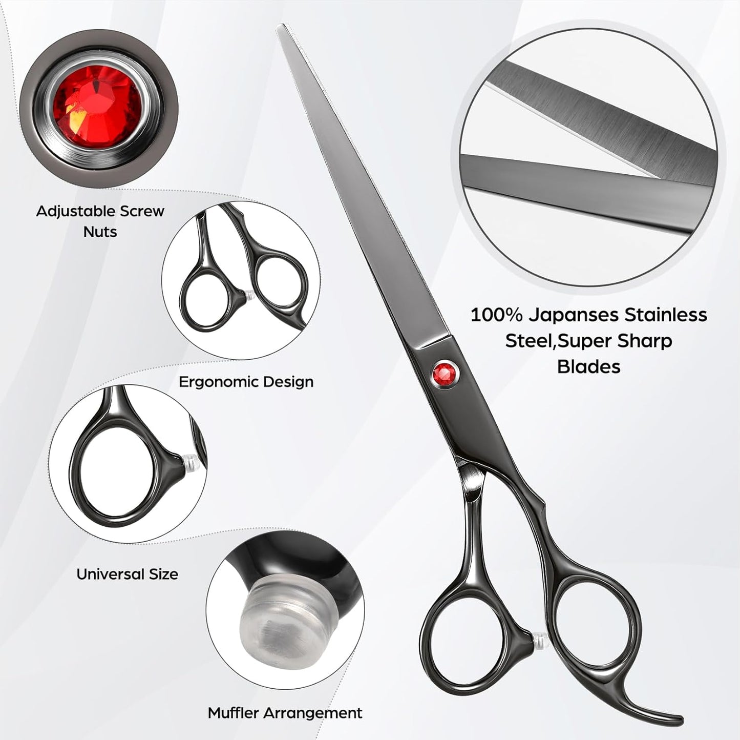 Professional Hair Cutting Scissors Multifunctional 7.8 inch Straight / 7.0 inch Thinnin Shears Tools for Mother Father Friends' Christmas Gift, Black