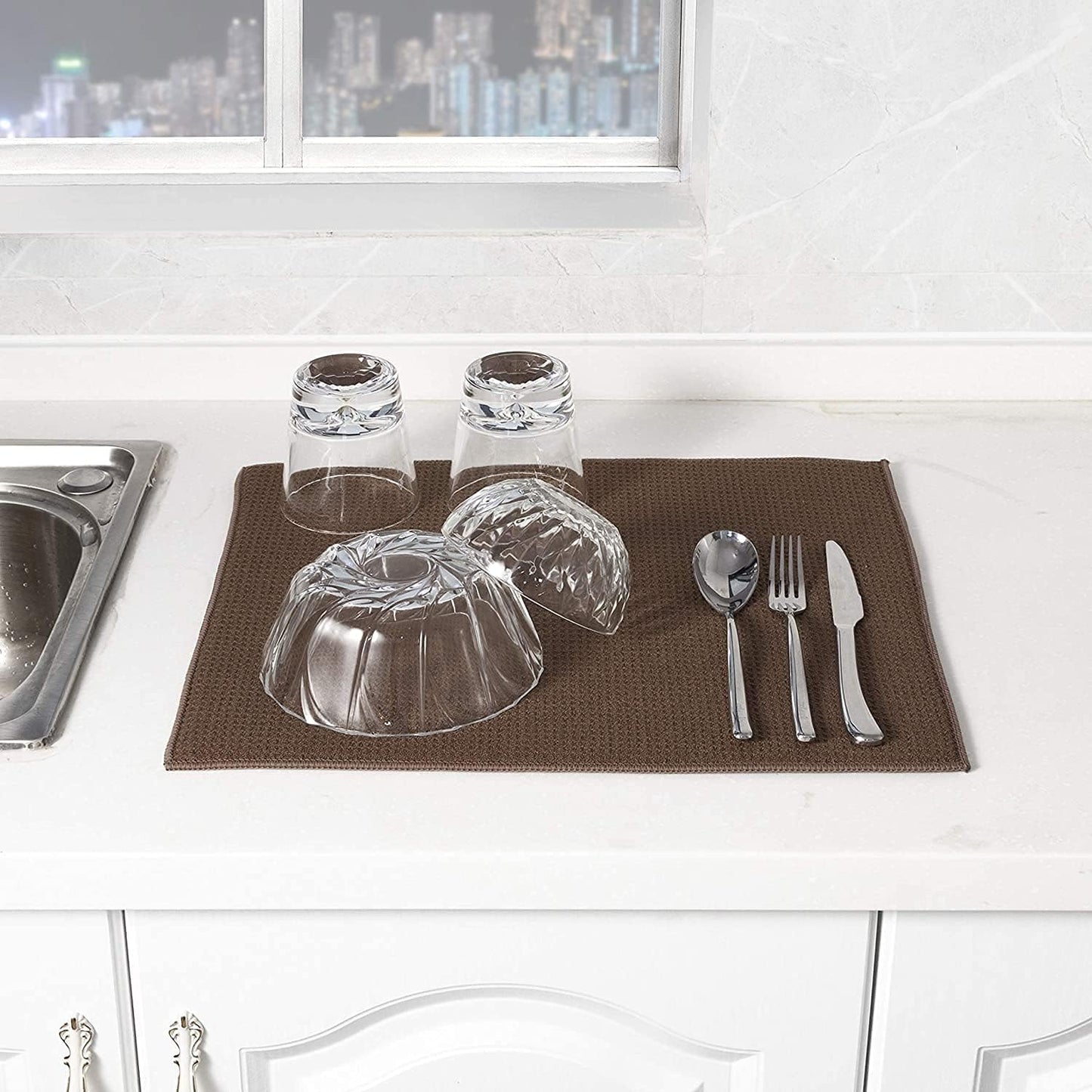 Absorbent, Reversible Microfiber Dish Drying Mat for Kitchen, 18 Inch x 24 Inch