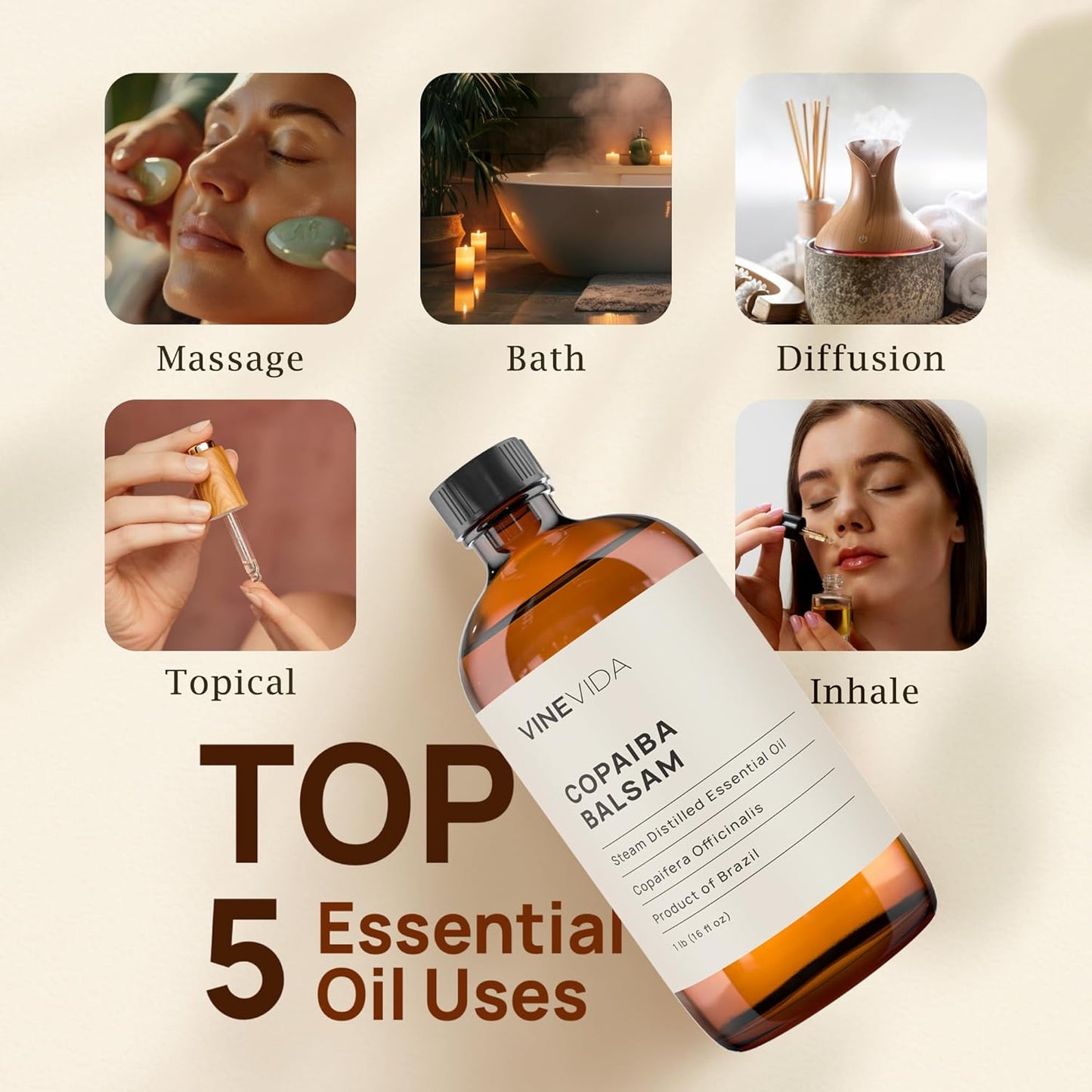 VINEVIDA Copaiba Balsam Essential Oil 16 oz - Undiluted Oil for Candlemaking & Soap Making - DIY Candle Scents