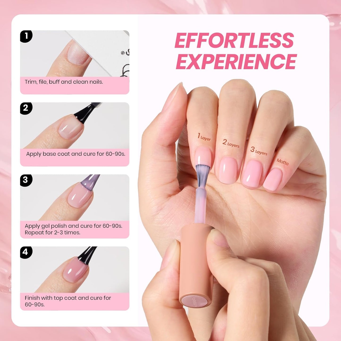 Beetles Nude Gel Nail Polish - 15ml Nude Pink Natural Gel Polish Nail Concealer Ballet Pink Jelly Gel Polish Sheer Translucent Soak Off UV Nail Art DIY Salon Home Manicure Gift for Girls Women