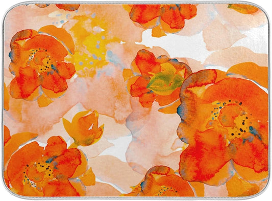 Corn Poppy Orange Flower Microfiber Dish Drying Mat 18'' x 24'' for Kitchen Counter Drying Pad Dish Drainer Mats Absorbent Dish Draining Mat Extra Large