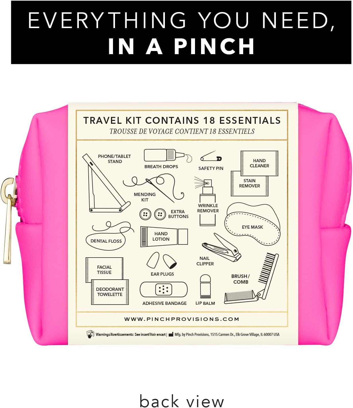 Pinch Provisions Travel Kit, includes 18 Must-Have Emergency Essential Items for Travelling, Ideal Road Trip or Airport Gift for Friends, Family & Peers, Portable Pouch