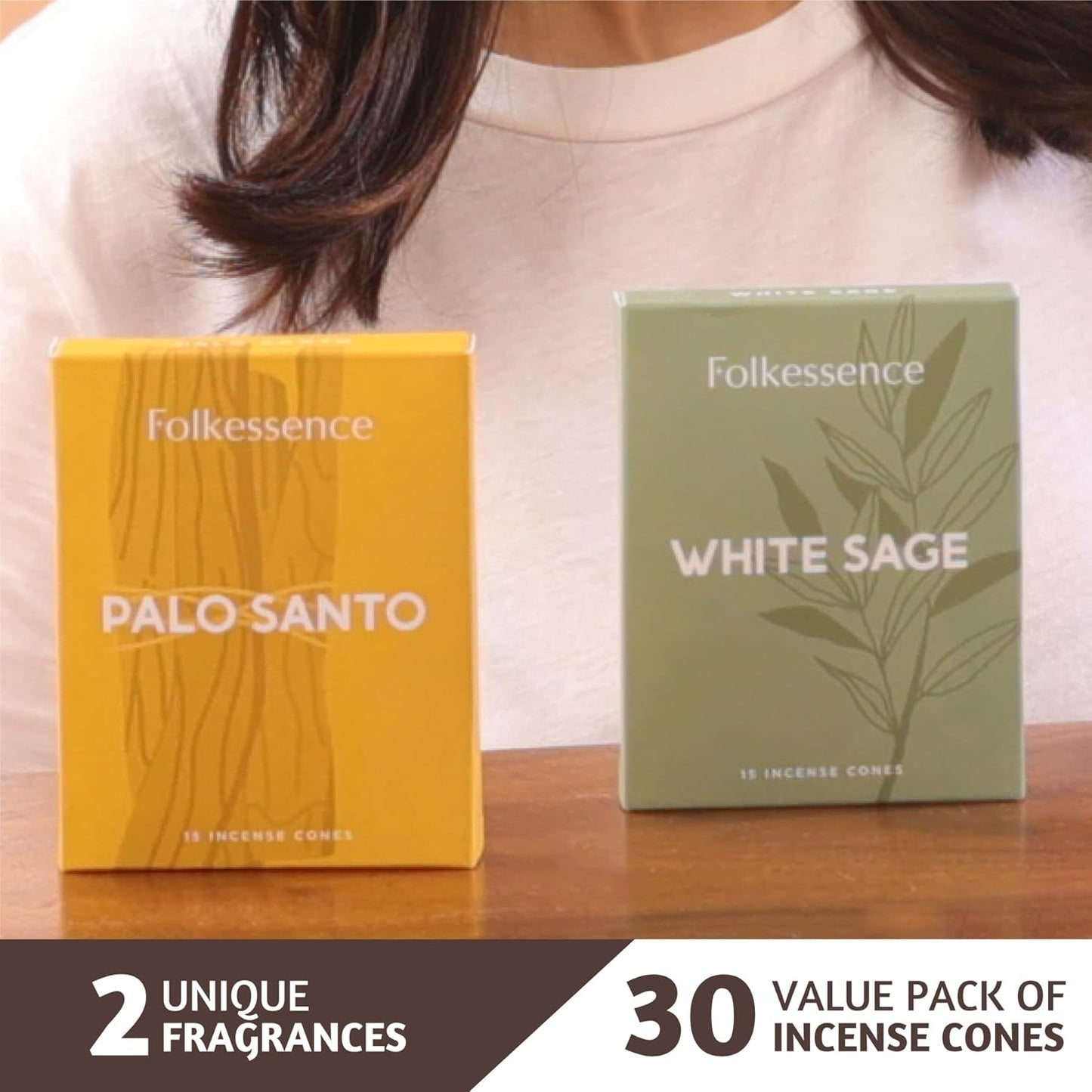 Folkulture Incense Cones Scented, Set of 2 Inscents-Cones (30 Cones), Natural Fragrances - White Sage Insence Cones for Relaxation, Aromatherapy, Palo Santo & White Sage