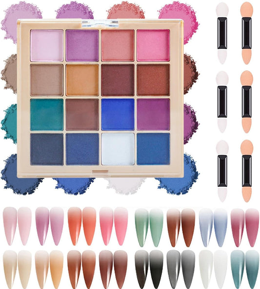 16 Colors Nail Pigment Powder Palette, Solid Pigment Powder for Nails Set Colored Nail Powder Pigmentos para Uñas, Nail Art Palette Manicure DIY Accessories