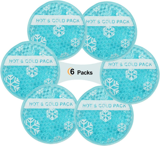 OLESILK Small Hot Cold 6 Packs, Reusable Round Gel Beads Ice Pack with Cloth Backing, Hot and Cold Therapy for Breastfeed Injury, Kids Pain Relief, Headache, Tired Eyes, Wisdom Teeth, Sinus Relief