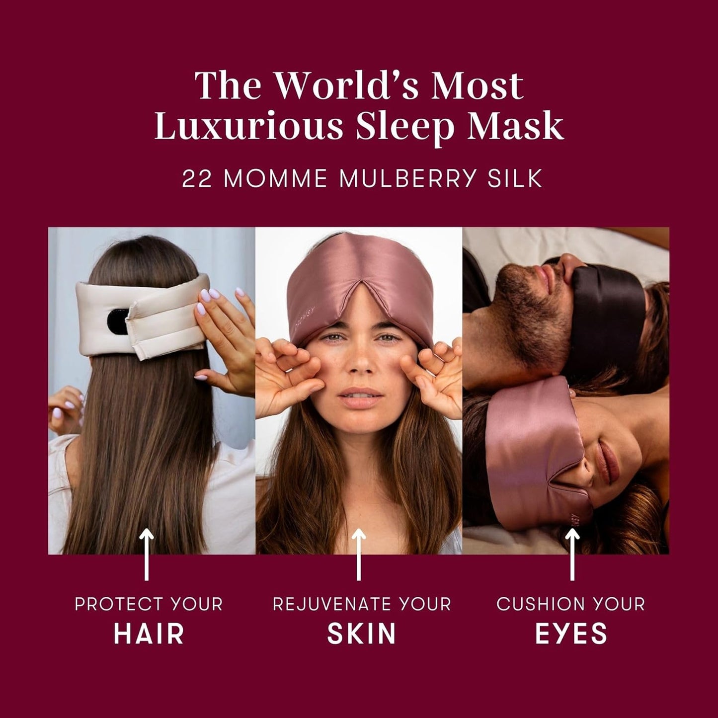 DROWSY Silk Sleep Mask - Face-Hugging, Padded Cocoon for Luxury Sleep in Total Darkness - 100% Pure Mulberry Silk (La Vie En Rouge)