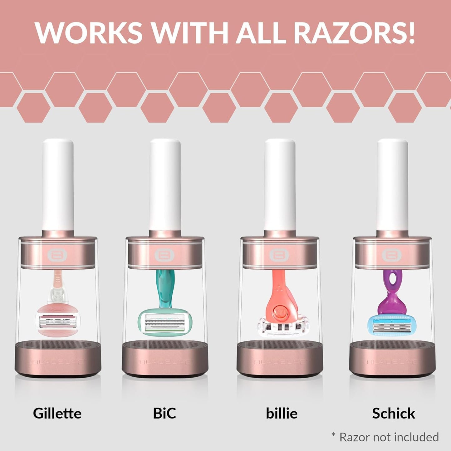 BLADELIFE Razor Storage Device for Women & Men Rose Gold - Fits All Leading Razors - Doubles The Life of Your Blade - Razor Travel Case 2024 New Model