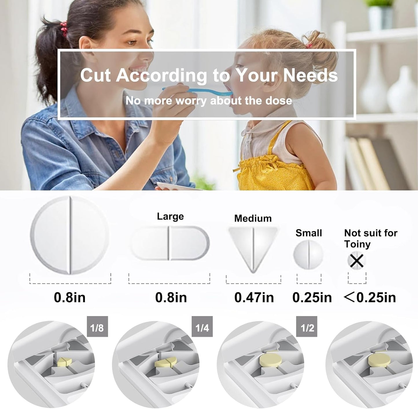 Pill Cutter with Auto Centering Device, Aluminum Pill Splitter with 316L Stainless Blade, Genuine Leather Case, Professional Pill Splitter for Cutting Small Pills or Large Pills(Plastic,White)