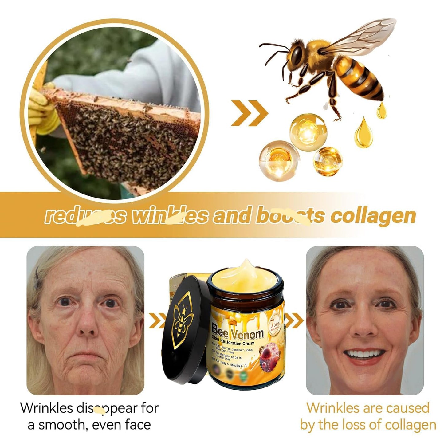 Bee Venom Skin Restoration Cream, Bee Venom Skin Treatment Cream, Repair and Wrinkle Reducing Comprehensive Moisturizer for All skin Types 2PC