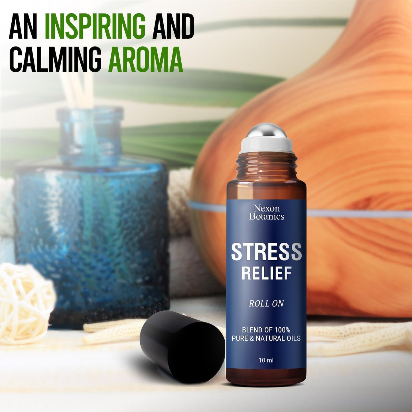 Stress Relief Essential Oil Roll-On Blend 10 ml - Natural Stress Relief with Lavender, Geranium & Frankincense Oils Roller - Pure & Calming Aromatherapy - Nexon Botanics