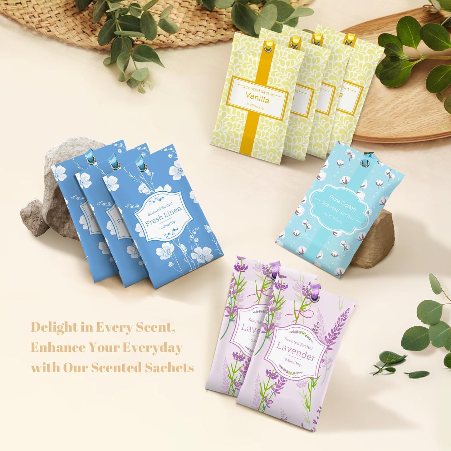 SCENTORINI Sachets for Drawers and Closets, Sachets Bags Long-Lasting, 16 Pack,Wardrobes, Lavender Linen Vanilla Cotton, Home Fragrance Sachet for Closet, Drawer, Wardrobe