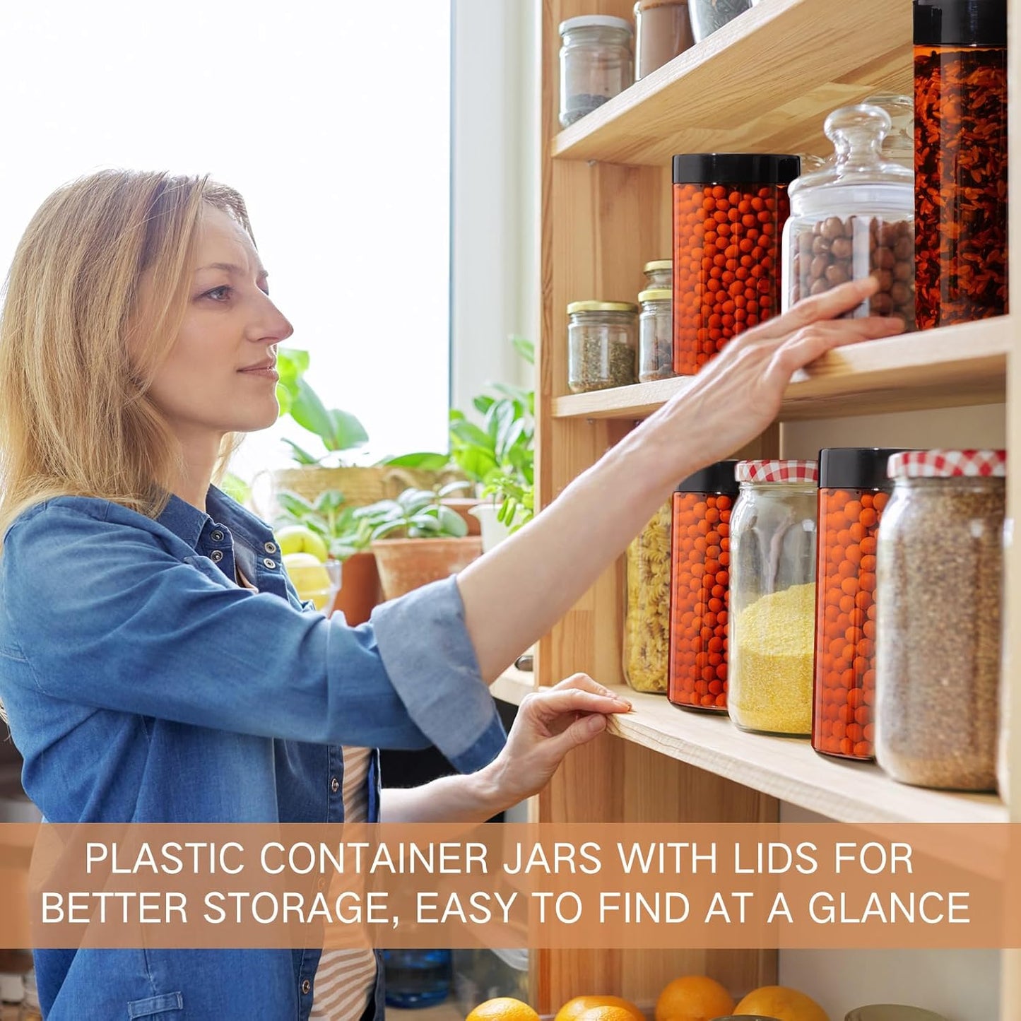 SATINIOR 24 Pieces Empty Clear Plastic Jars with Lids Round Storage Containers Wide Mouth for Beauty Product Cosmetic Cream Lotion Liquid Butter Craft and Food(Amber Lid,12 oz)