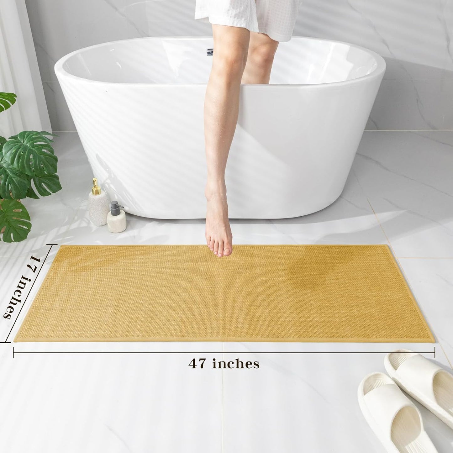 chakme Bathroom Rugs Mat 47x17, Ultra Thin Non Slip Bath Mat Runner Quick Dry Absorbent Bath Mat for Bathroom Floor, (Yellow, 47"x17")