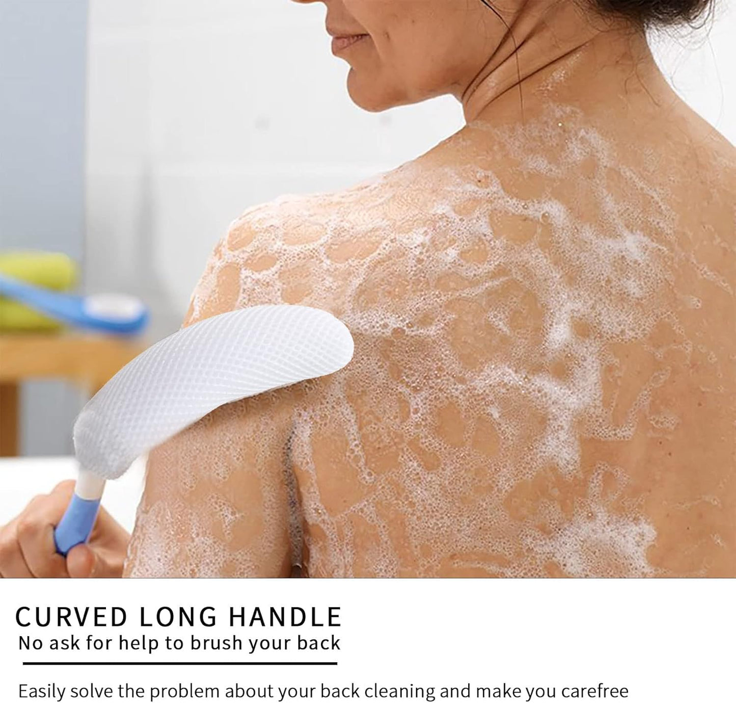 Shower Body Brush Skin Exfoliating Curved Back Scrub Brush Massage Bath Brush Extra Large Curved Handle European and American Hand-Shaped Removable Bold Long Handle Back Washer (Black-White)