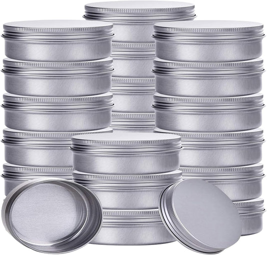 4 Ounce Aluminum Tin Jar Refillable Containers 120 ml Aluminum Screw Lid Round Tin Container Bottle for Cosmetic,Lip Balm, Cream, 24 Pack