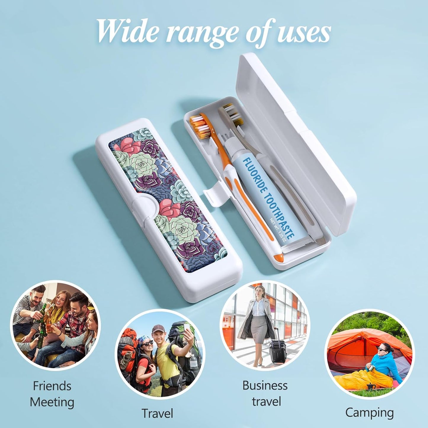 Toothbrush Travel Case - Colorful Pattern, Holder and Covers for Toothbrushes, Includes Tongue Scraper Case