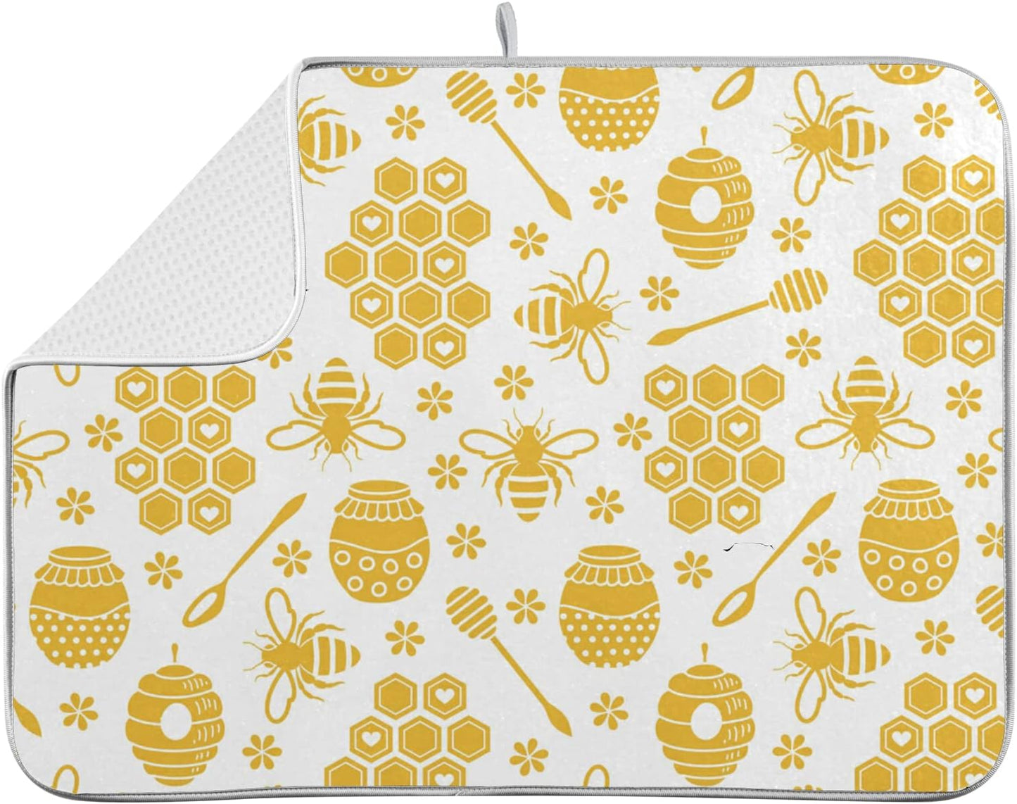 Yellow Dish Drying Mat Bee Honey Large Kitchen Counter Mat 18x24 Inch Microfiber Drying Pad Bottles Dish Drainer Mats Absorbent Microfiber Sink Mats