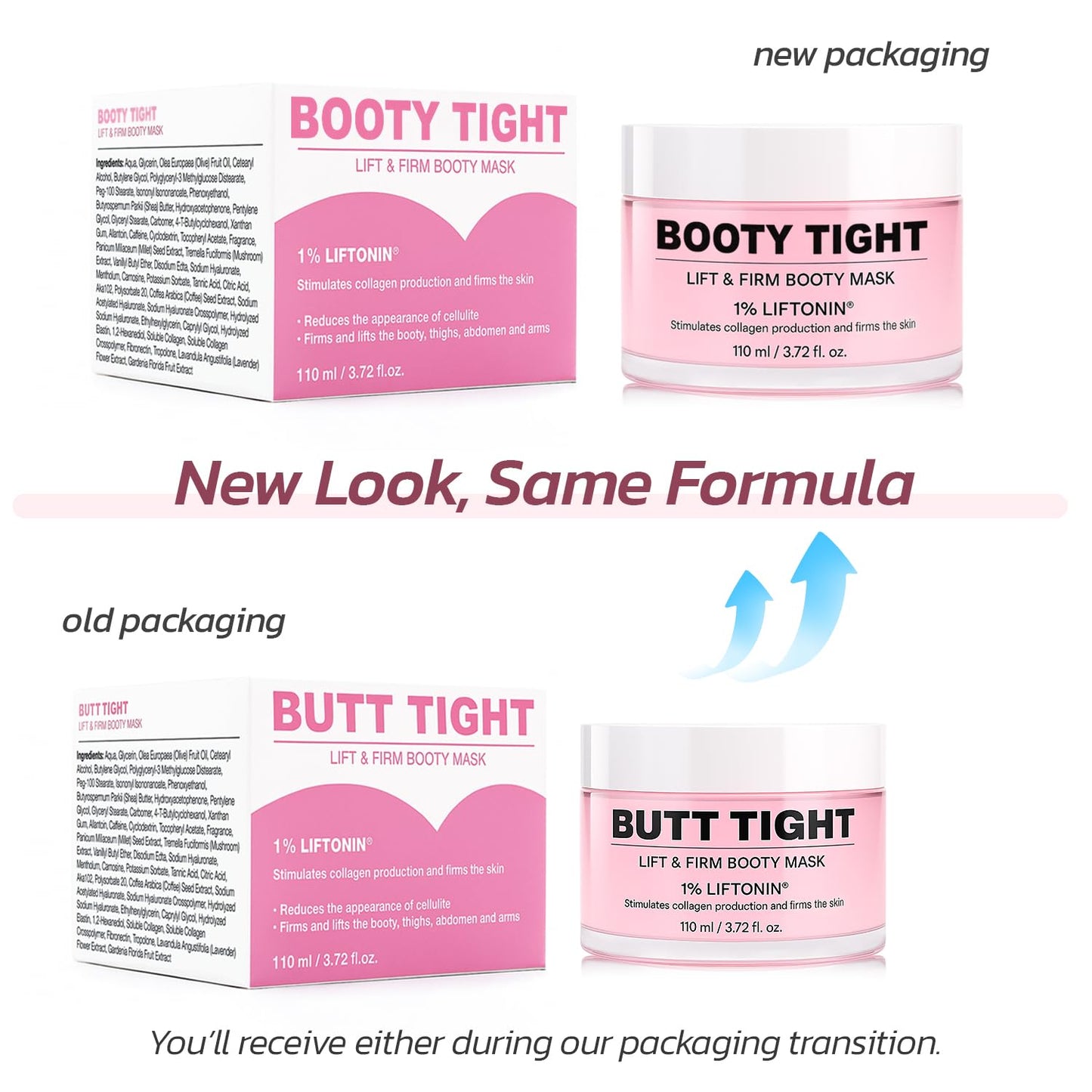 Butt Tight Lift and Firm Booty Cellulite Cream - Smooth & Sculpt Booty, Thighs, Belly & Arms | LIFTONIN® Skin Firming & Toning Bum Mask 3.72 fl oz