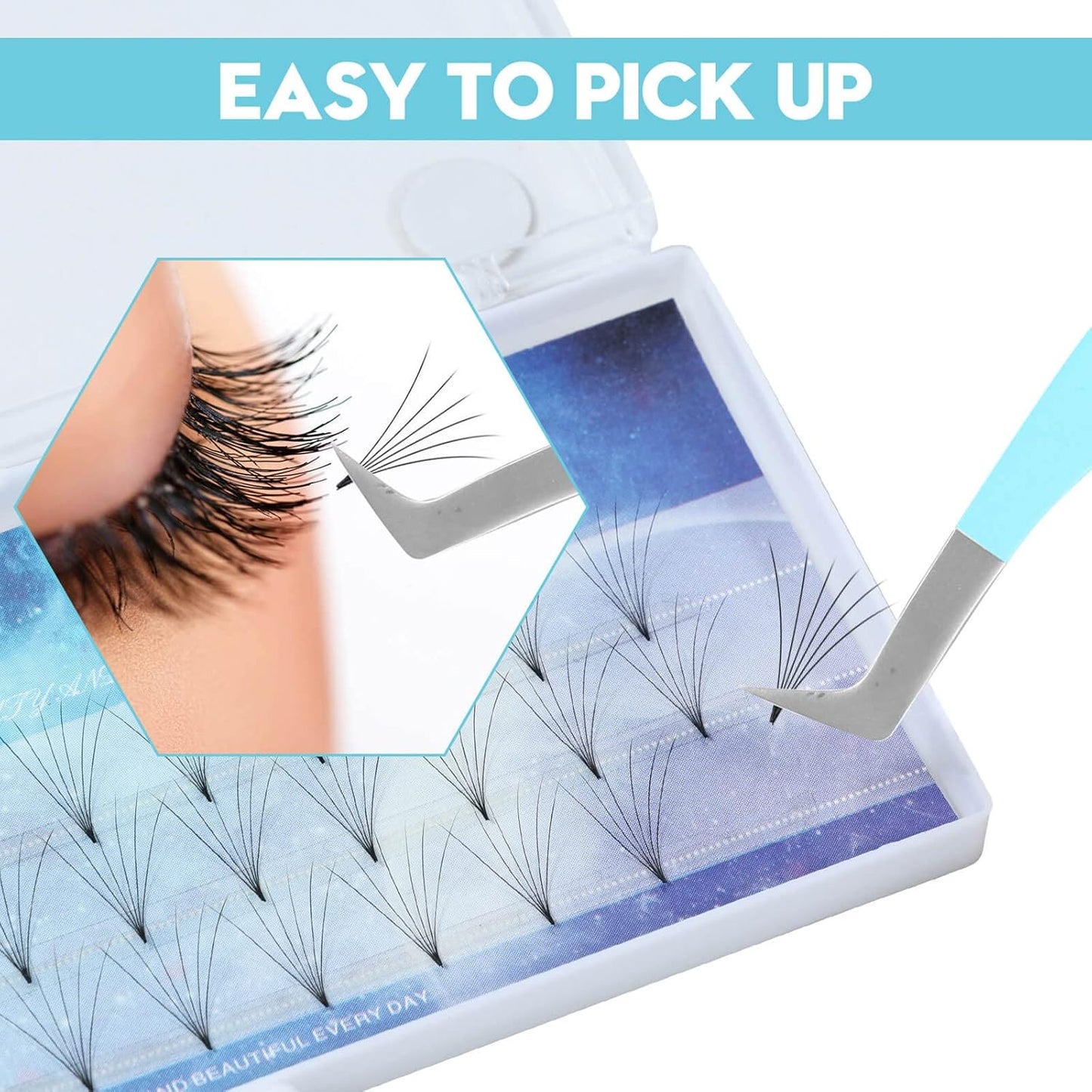 Ms.Queen Volume Lash Tweezers, Fiber Grip L-Angled Tips Boot Tweezers for Mega Volume Eyelash Extensions, Blue