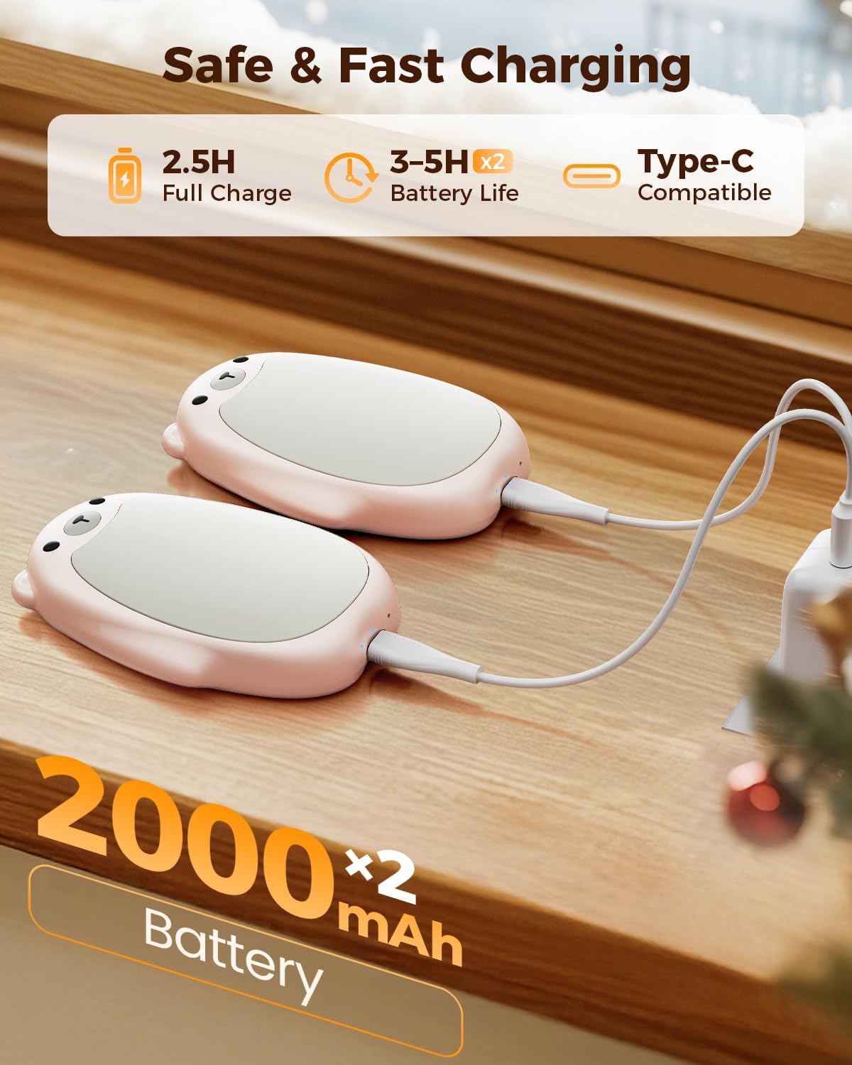 SWEETFULL Hand Warmers Rechargeable – Cute Bear, 2 Pack Magnetic Hot Hands, Reusable Electric Pocket Heater, Great Gift for Daughter, Kids, Wife, or Bestie, Portable for Outdoor & Camping