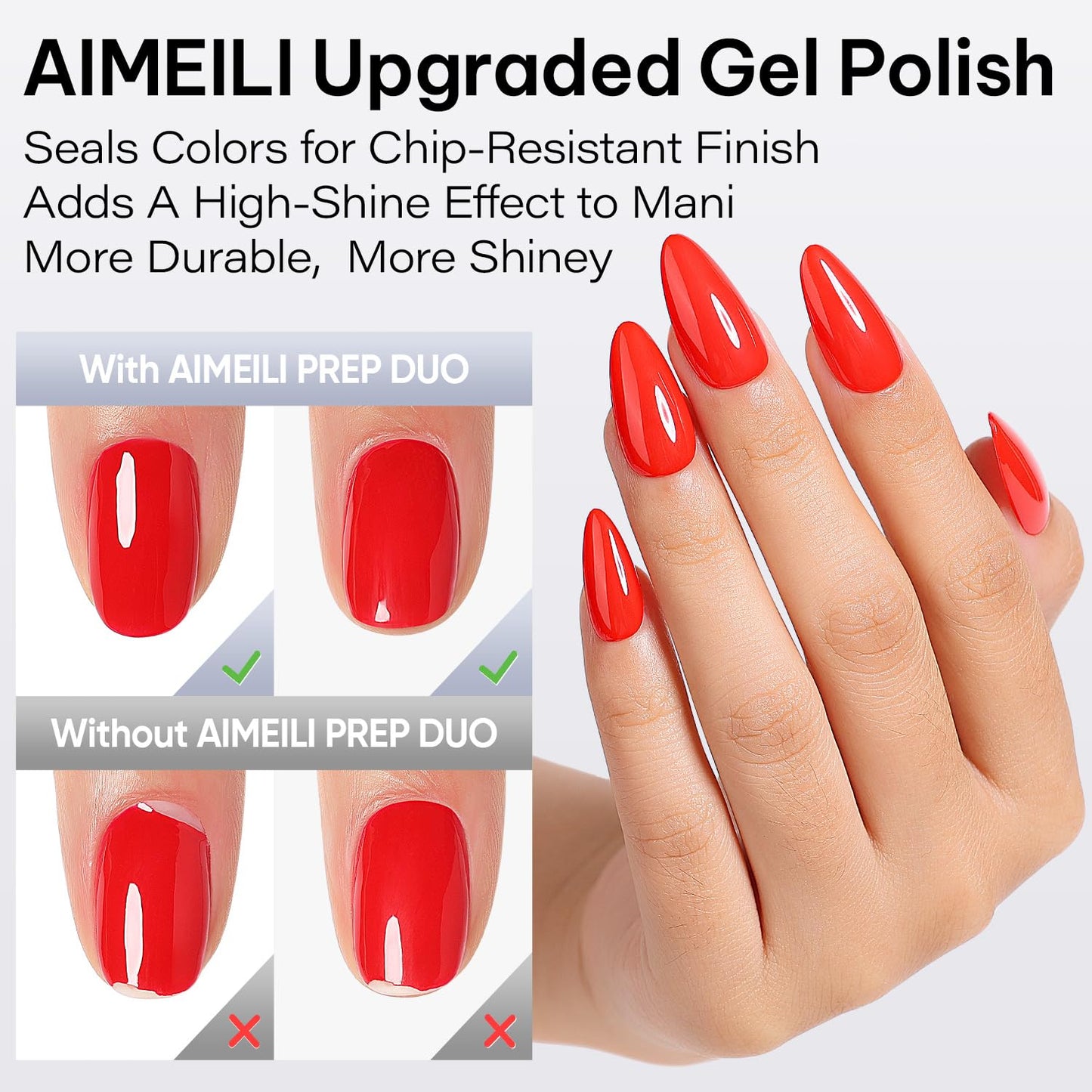 AIMEILI Gel Nail Polish 4pcs, Hema Free, Cruelty Free, Vegan, U V LED Nail Art - Base Coat, No Wipe Top Coat, Nail Dehydrator and Primer