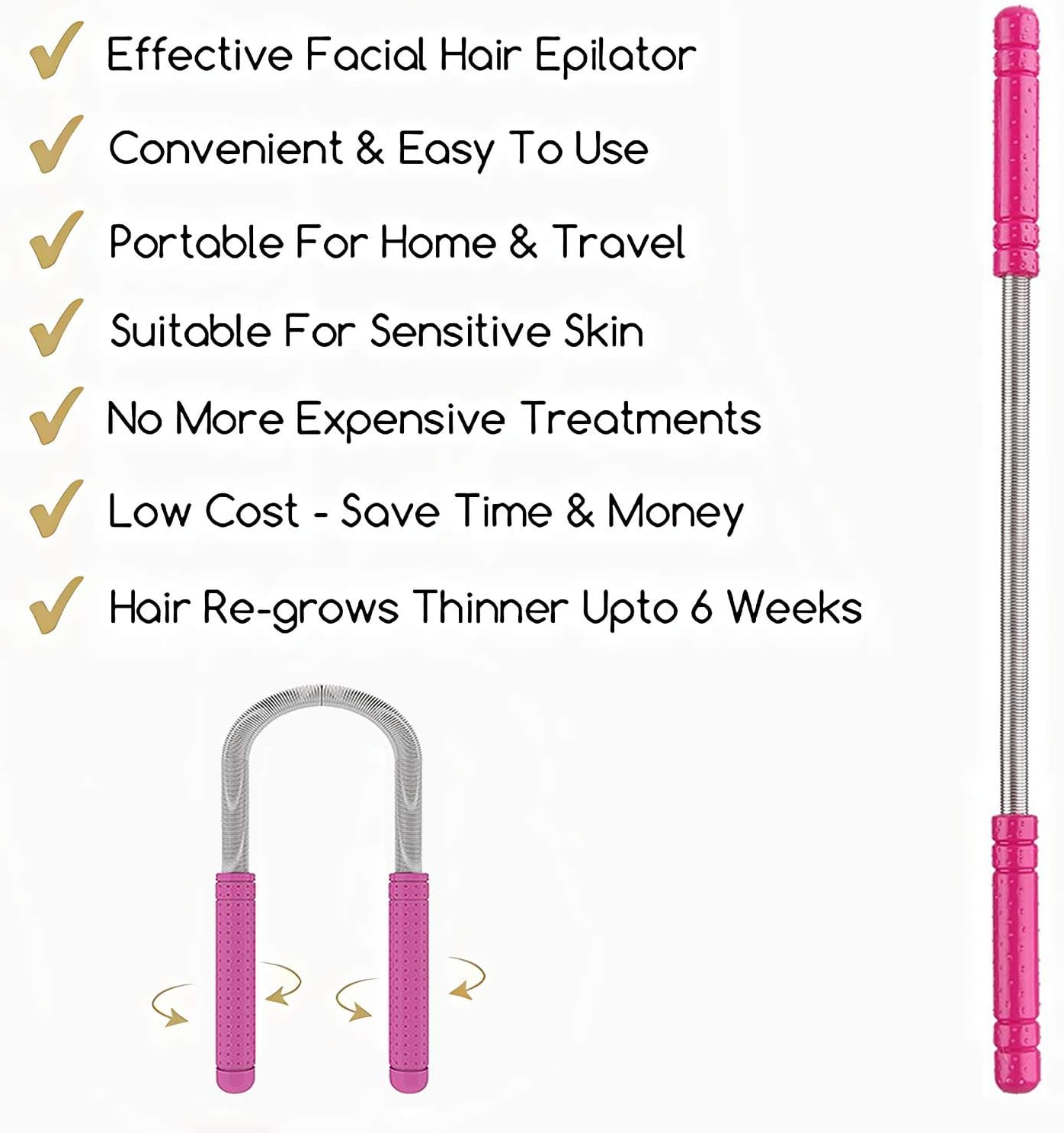 Facial Hair Removal for Women, Mukazom Original Hair Remover Spring Epilator for Removing Hair on The Cheeks, Neck, Upper Lip and Chin (Pink-New)