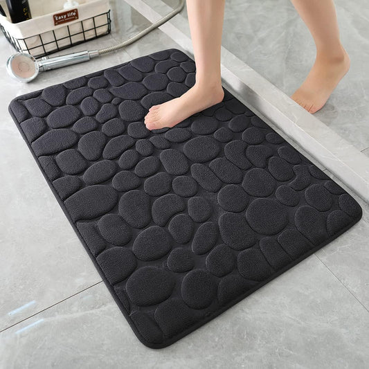 YIHOUSE Memory Foam Bath Mat Cobblestone Bathroom Rugs Super Water Absorbent Bath Mats for Bathroom Machine Washable Bath Rugs(24 x 36,Black)