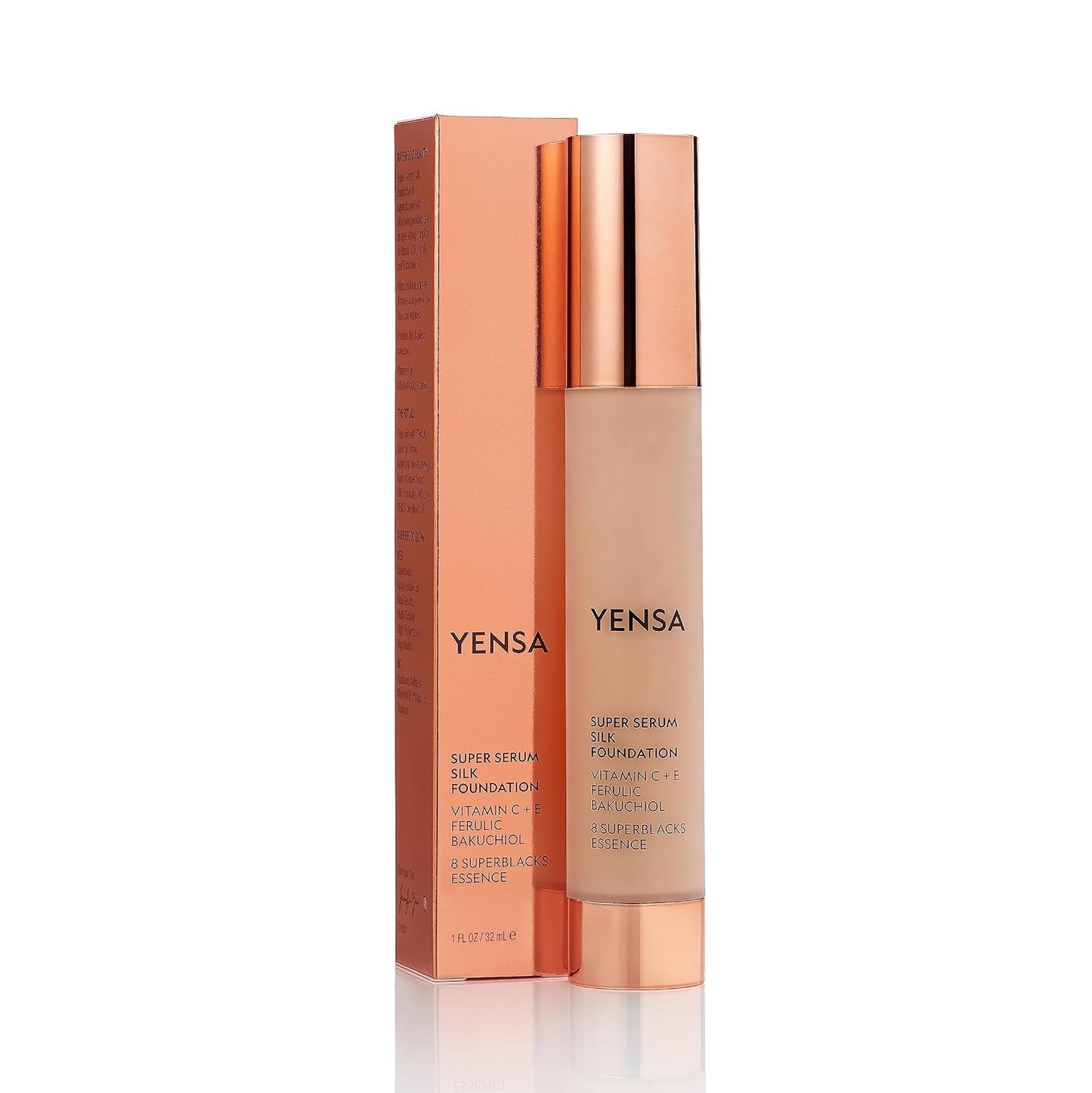 YENSA Serum Foundation Makeup - Super Silk Full Coverage Foundation Enriched with Peptides, Vitamin C & Ferulic Acid to Help Reduce Fine Lines, Wrinkles & Dark Circles - Deep 1 (1 oz)