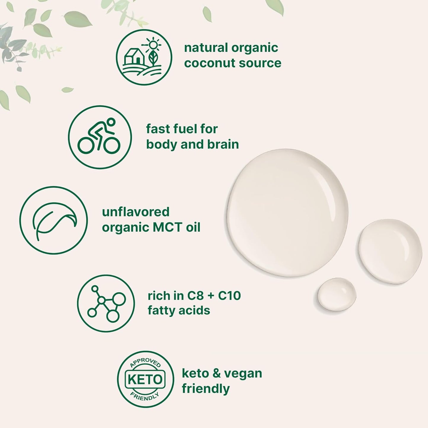 MCT Oil Organic, 32 fl oz |100% Virgin Coconut with C8 + C10 Fatty Acids | Natural Fuel for Brain Energy & Ketone Production | Great for Coffee or Dressings | Unflavored, Keto, Vegan