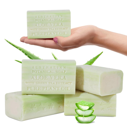 Australian Botanical Soap Aloe Vera with Green Tea Extract 6.6 oz Luxury Soap Bars Enriched with Shea Butter, Pack of 4