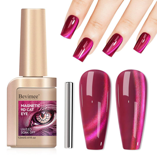 Cat Eye Gel Nail Polish, Magentic Nail Polish With Magnet Red Pink Double Magic Effect, Jelly Color Glitter Shimmer UV Gel Holographic For Salon DIY At Home