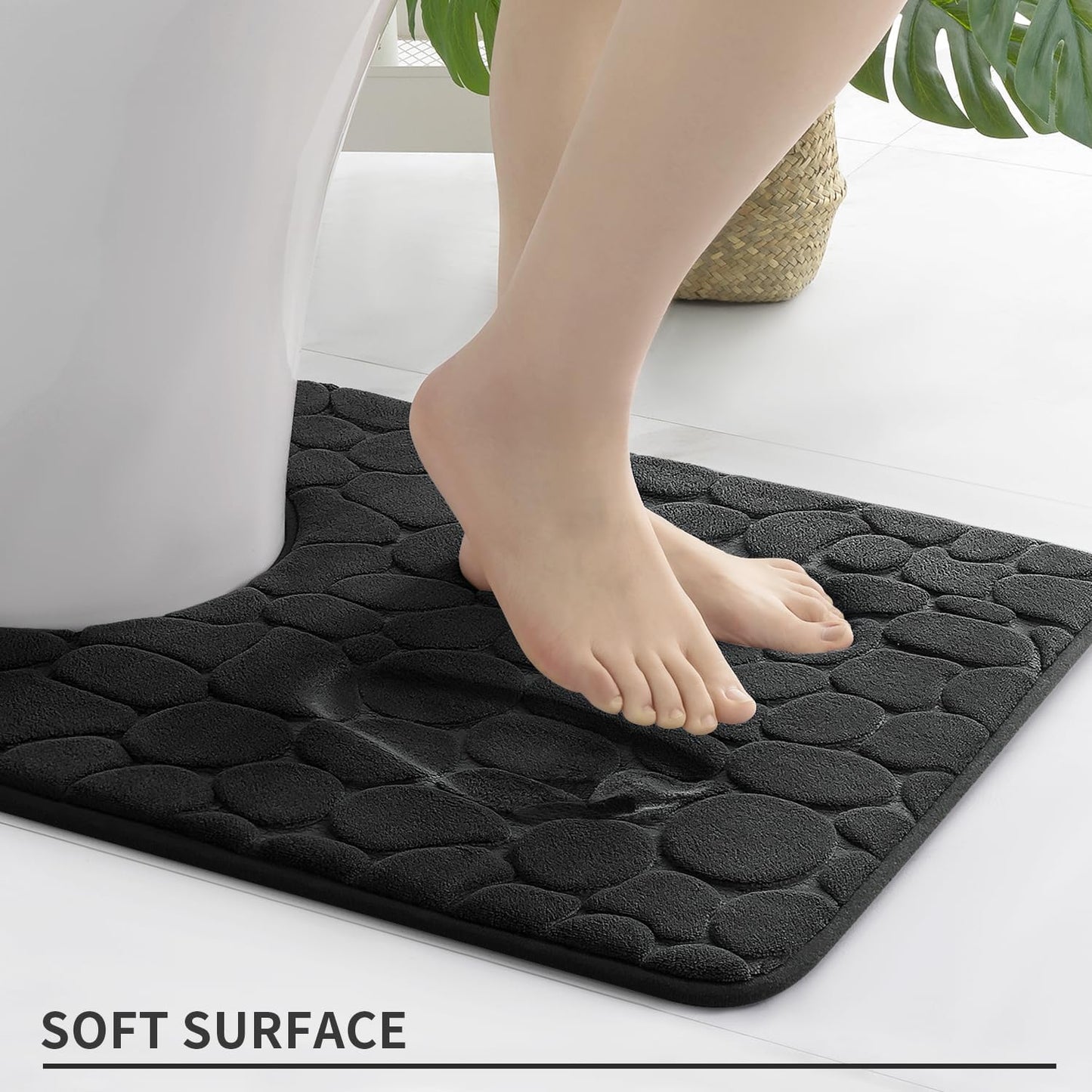 YIHOUSE Memory Foam Bath Mat Cobblestone Bathroom Rugs Super Water Absorbent Bath Mats for Bathroom Machine Washable Bath Rugs(20 x 24,Black)