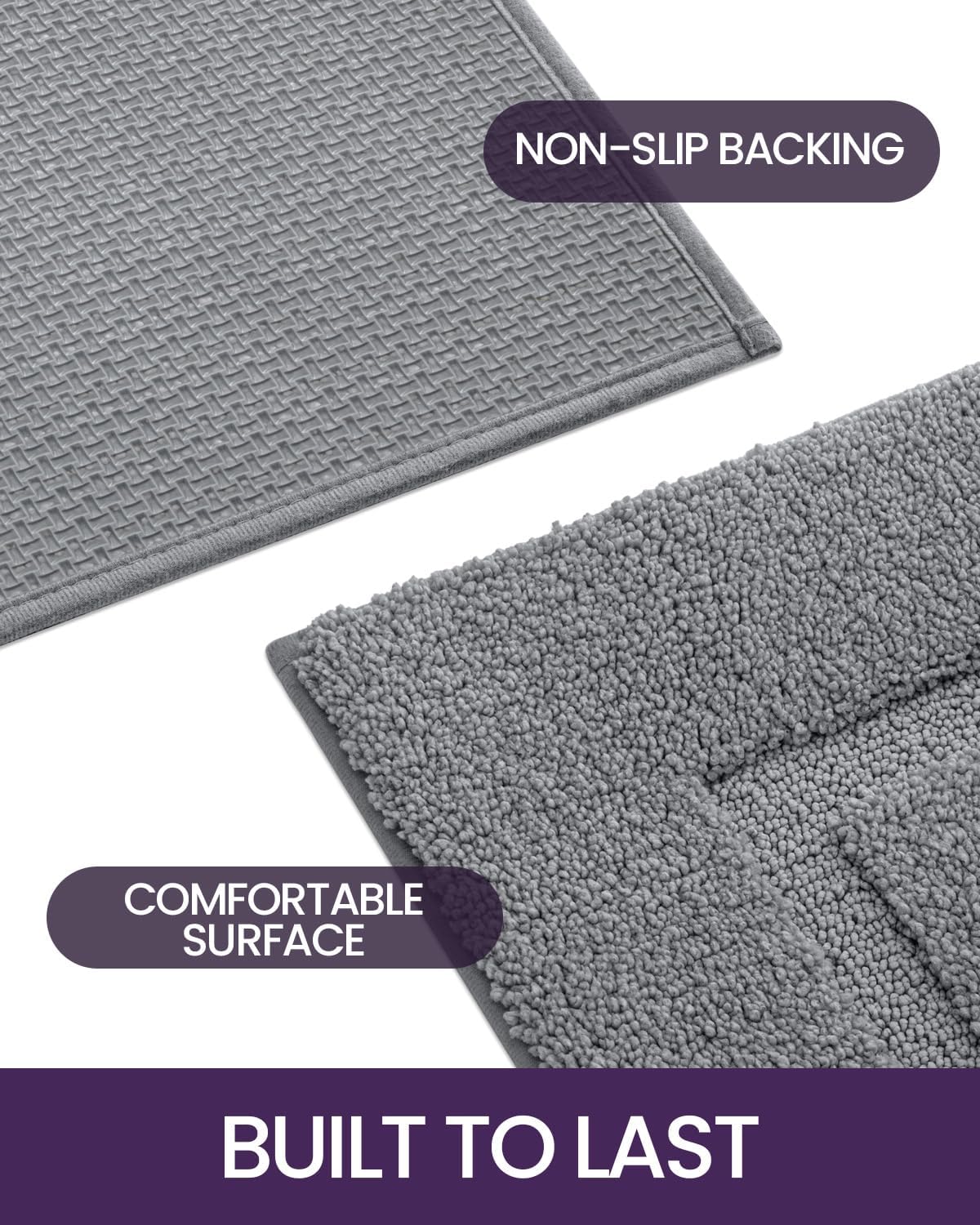 DEXI Bathroom Rugs 43x24, Washable Non Slip Bath Mat for Shower Floor, Absorbent Quick Dry Bathmat with Rubber Backing, Ultra Soft Plush Carpet for Tub, Grey