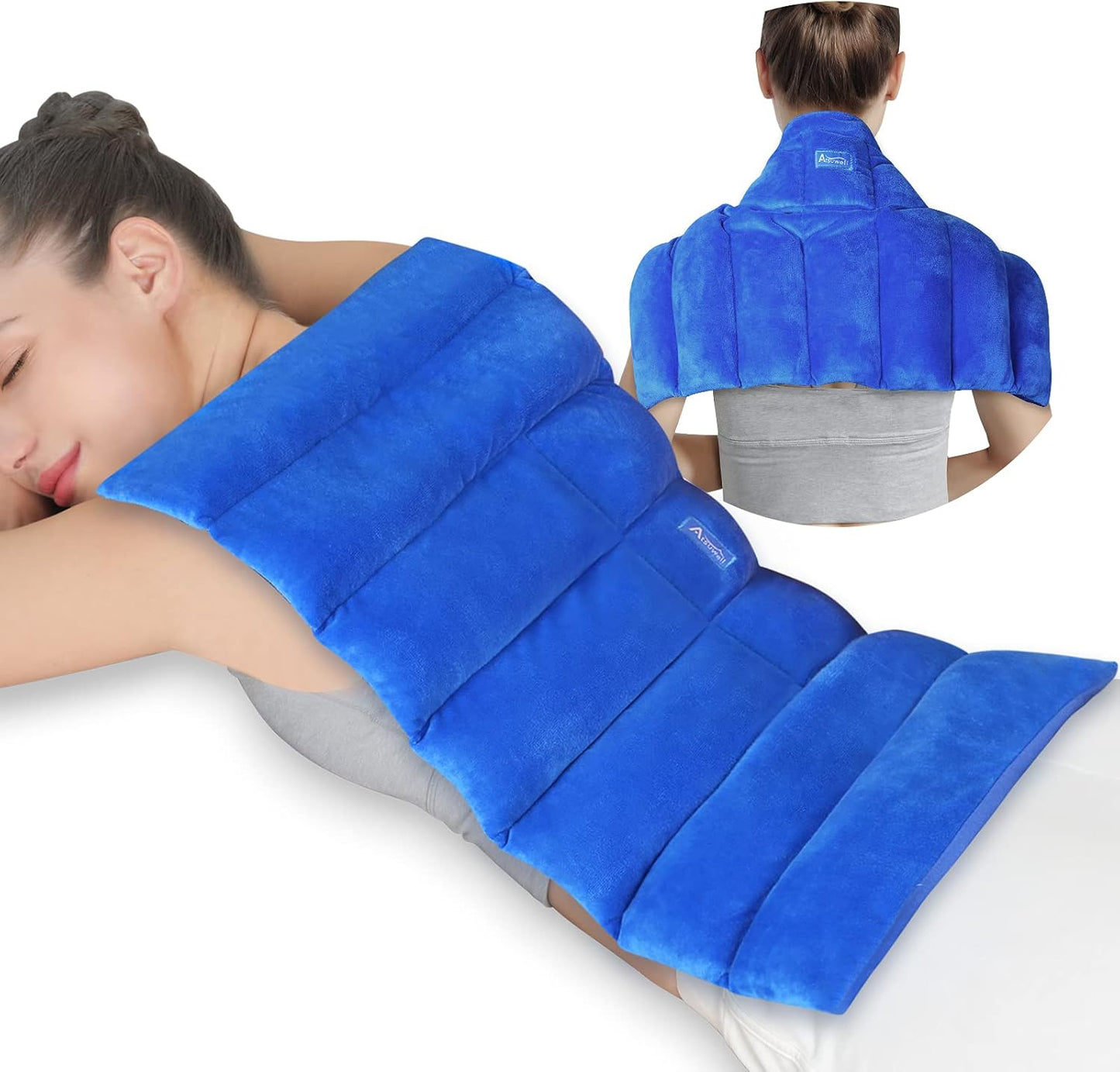 Atsuwell Large Microwave Heating Pad for Back, 22 x 13 '' Full Back Heat Pad Microwavable with Warm and Cold Compression, Reusable Microwavable Heating Pads for Neck Shoulder, Blue