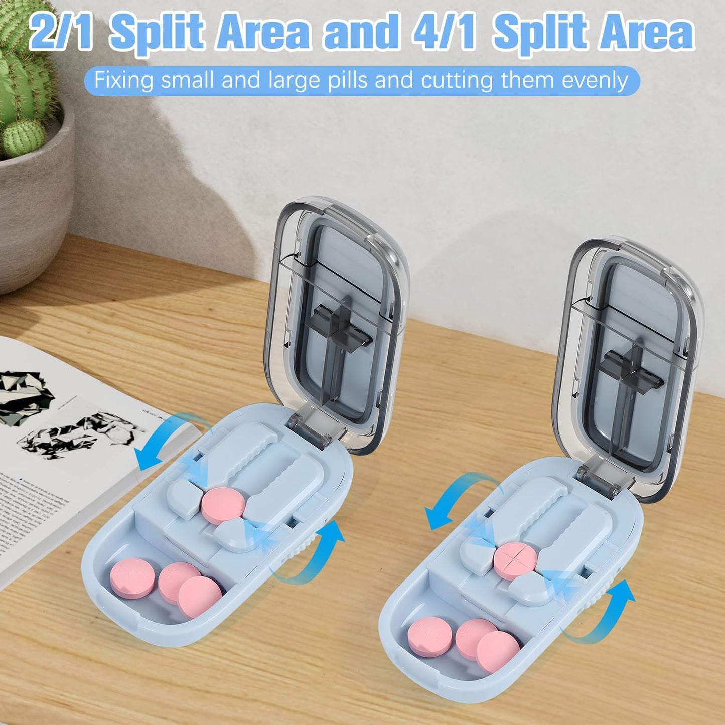 Pill Cutter Splitter for Small and Tiny Pills - 1/4 Pill Cutter with Centering Device - Easy-to-Use Splitter for Precision Cuts - for Small and Tiny (Blue)