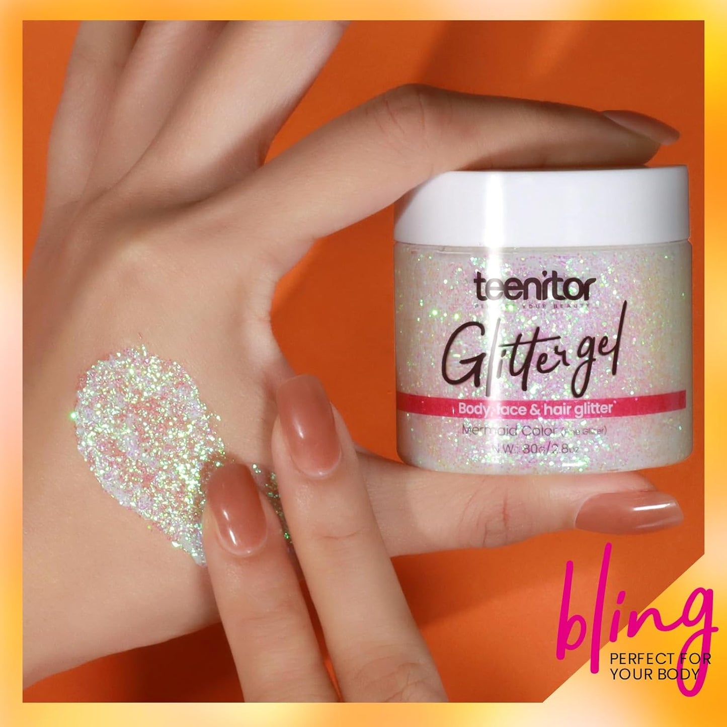 Teenitor Body Glitter, Face Glitter, Hair Glitter Gel, Holographic White Glitter for Face Body Makeup