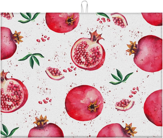 Dish Drying Mat For Kitchen Counter, Red Pomegranate Microfiber Absorbent Dish Drainer Rack Pad Reusable Large 18x24in Drying Mat