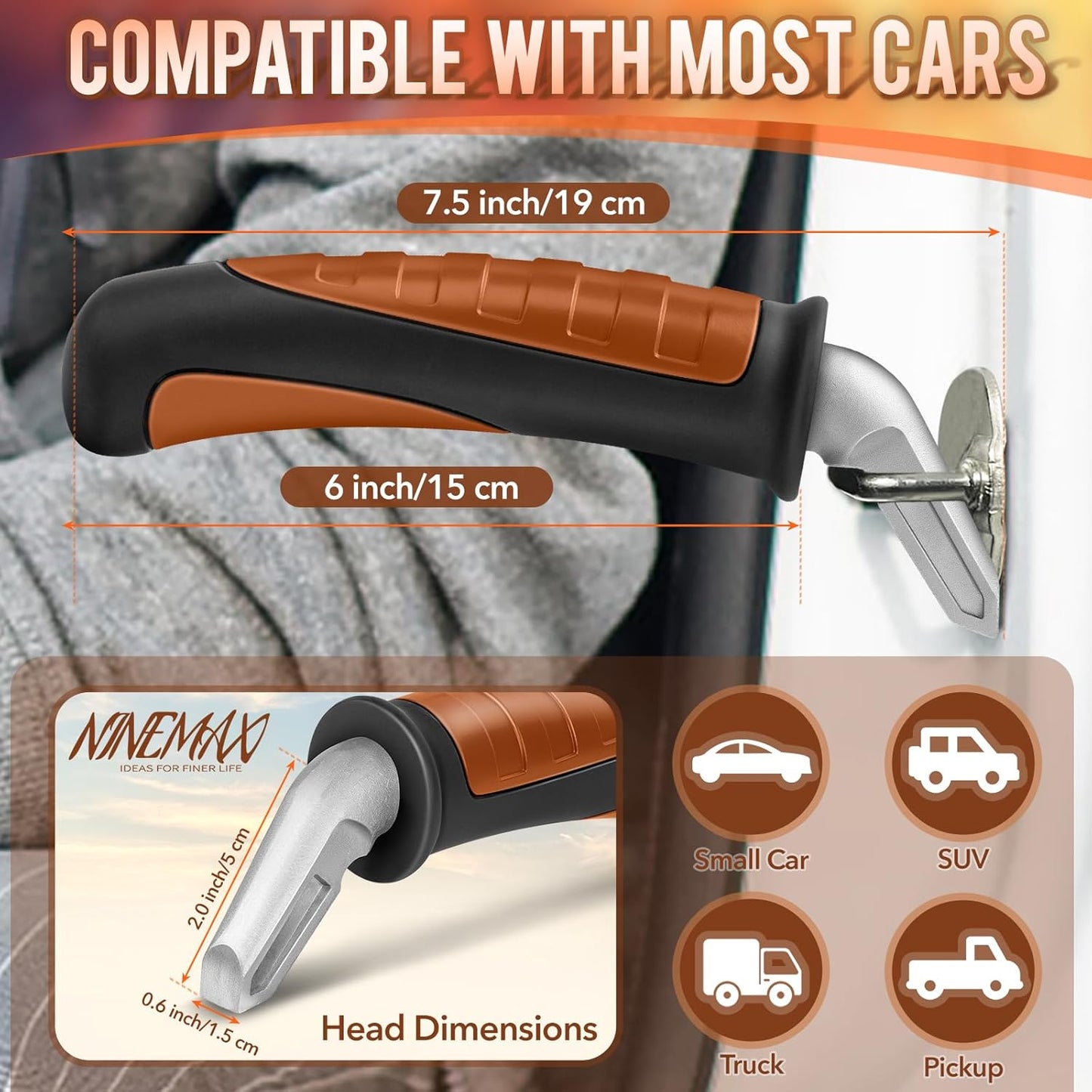 NINEMAX Car Door Handle for Elderly Car Handle Assist Support, Auto Grab Handles, Portable Car Door Cane for Seniors, Handicap (Black, Brown 2 pcs)