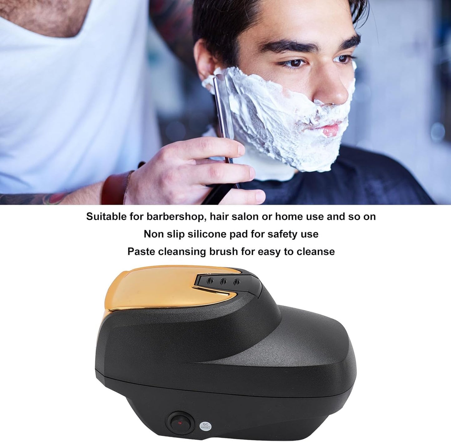 Professional Hot Lather Machine for Shaving Large Capacity Electric Foaming Machine Shaving Foam Machine for Home Salon Barber Shop, Black Gold (US Plug 110V)