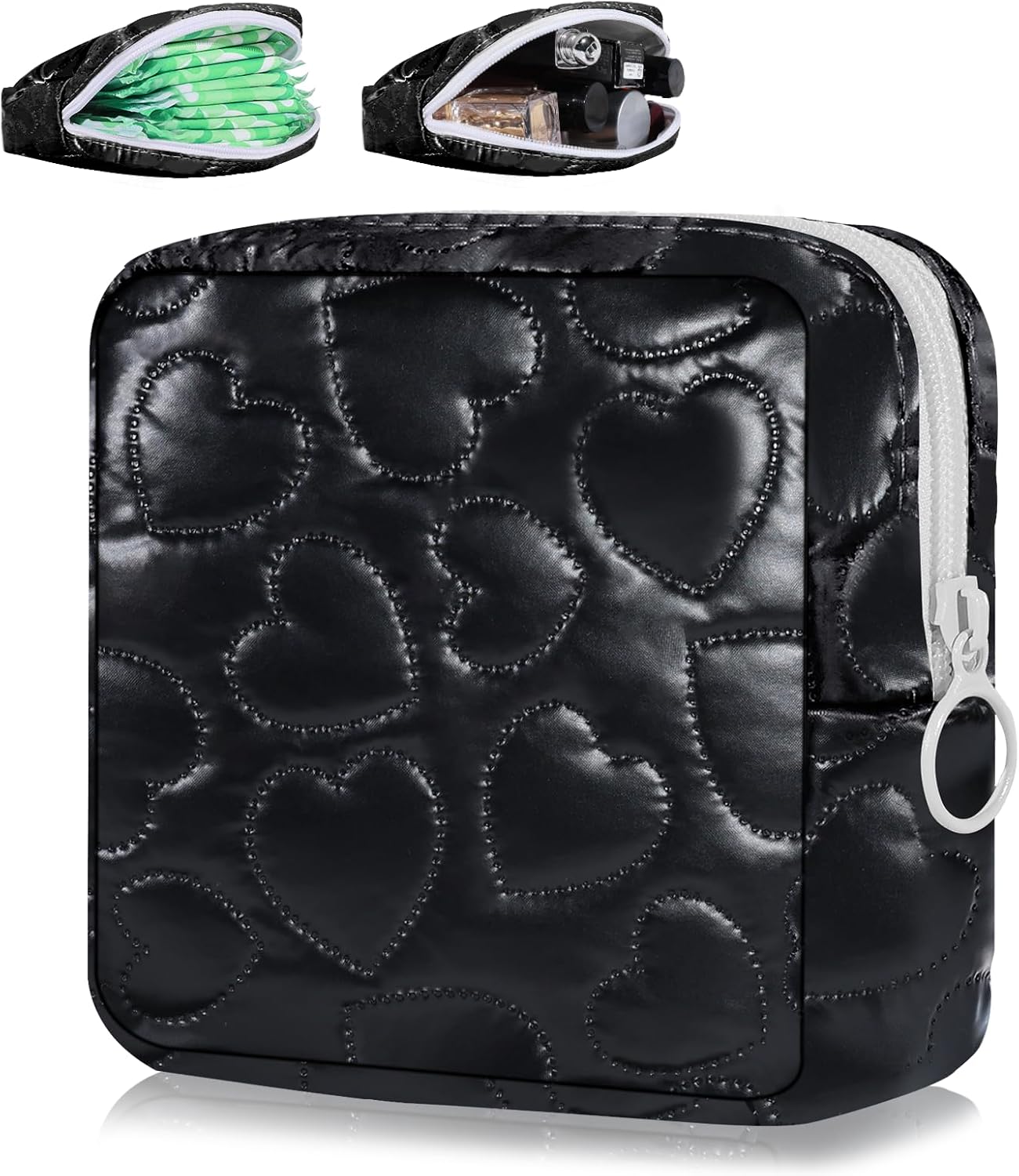 Sanitary Napkin Storage Bag Soft PU Leather Sanitary Pad Bags for Period Teen Period Pads Pouch for Panty Liners, Tampons, Menstrual Cup - Black