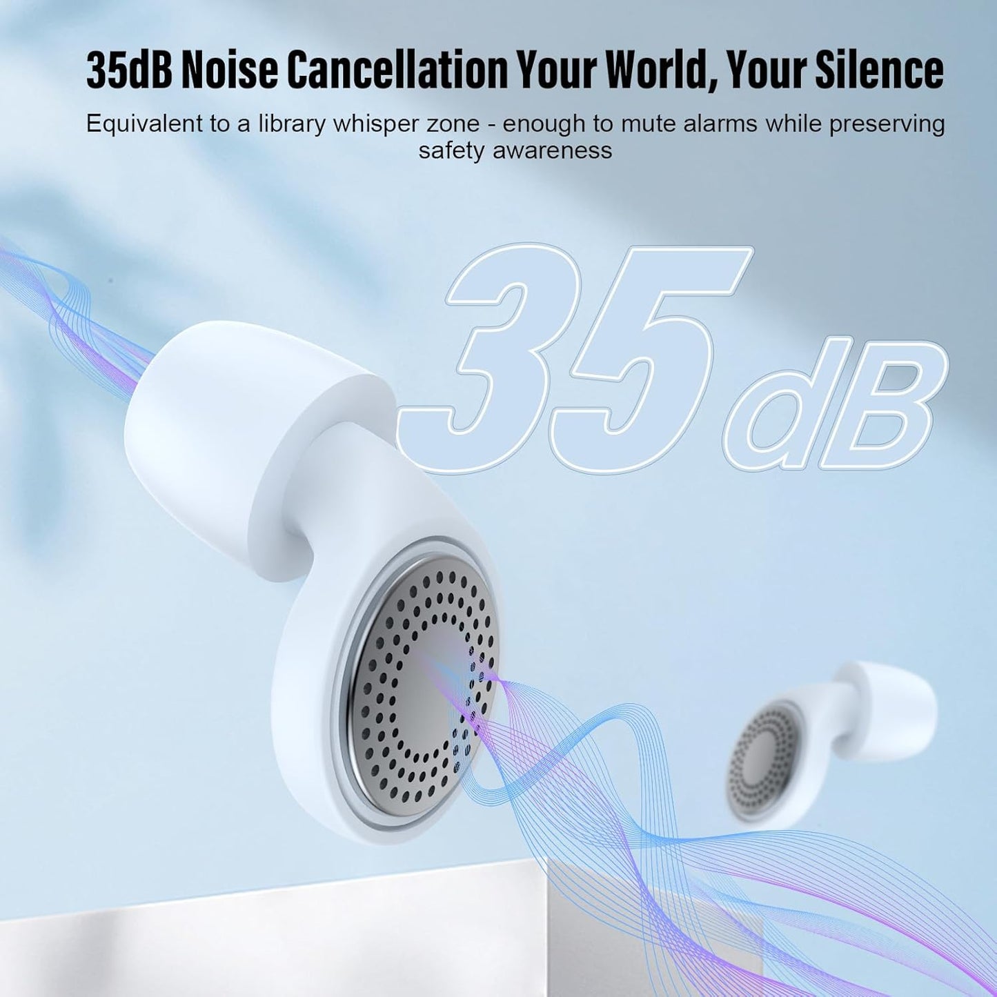 Ear Plugs, Sleep Earplugs with Cleaning, Memory Foam & Silicone Tips, Noise Reduction up to 35 dB, with 3 Sizes & Case, Reusable, Noise Protection Earplug for Side Sleepers, Travel, Work Blue