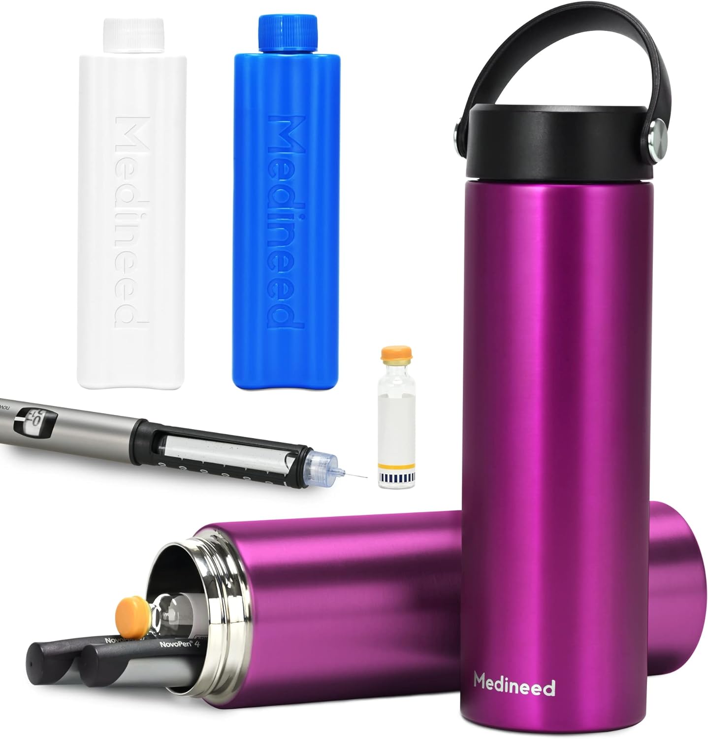 Insulin Cooler Travel Case TSA Approved, Refrigerated Medicine Case with Ice Packs, 60H 3 Pens Medicine Travel Cooler for Diabetes, Medication Organizer for Diabetic Supplies Carrying (Purple)