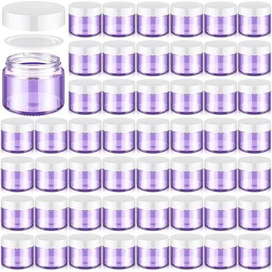 Domensi 48 Pcs 2 oz Glass Jars with Lids Travel Size Round Leakproof Empty Cosmetic Jars with Inner Liners Lid for Storing Makeup Lotions Face Cream Ointments Candle DIY Making (Light Purple)