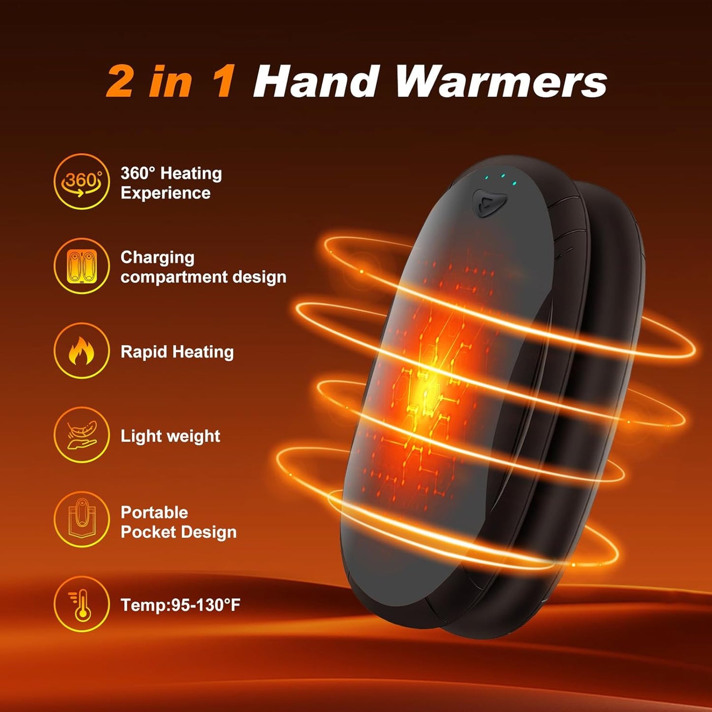 Hand Warmers 2 Pack with 10000mAh Charging Box,Portable Pocket Heater,24Hrs Long Safe Heat,Outdoor, Travel, Golf, Hunting, Camping,Gifts for Men Women