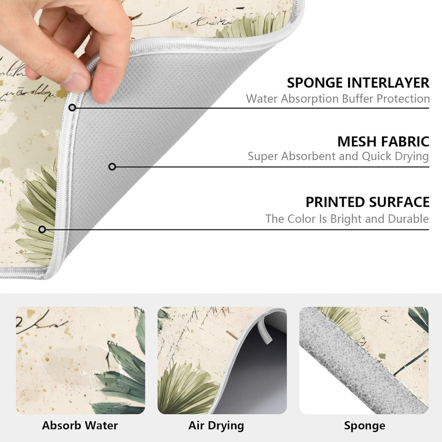 Palm Leaves Vintage Leaf Dish Drying Mats for Kitchen Counter Absorbent Microfiber Dish Drying Matt 16 x 18 Inch Draining Reusable Rack Pad