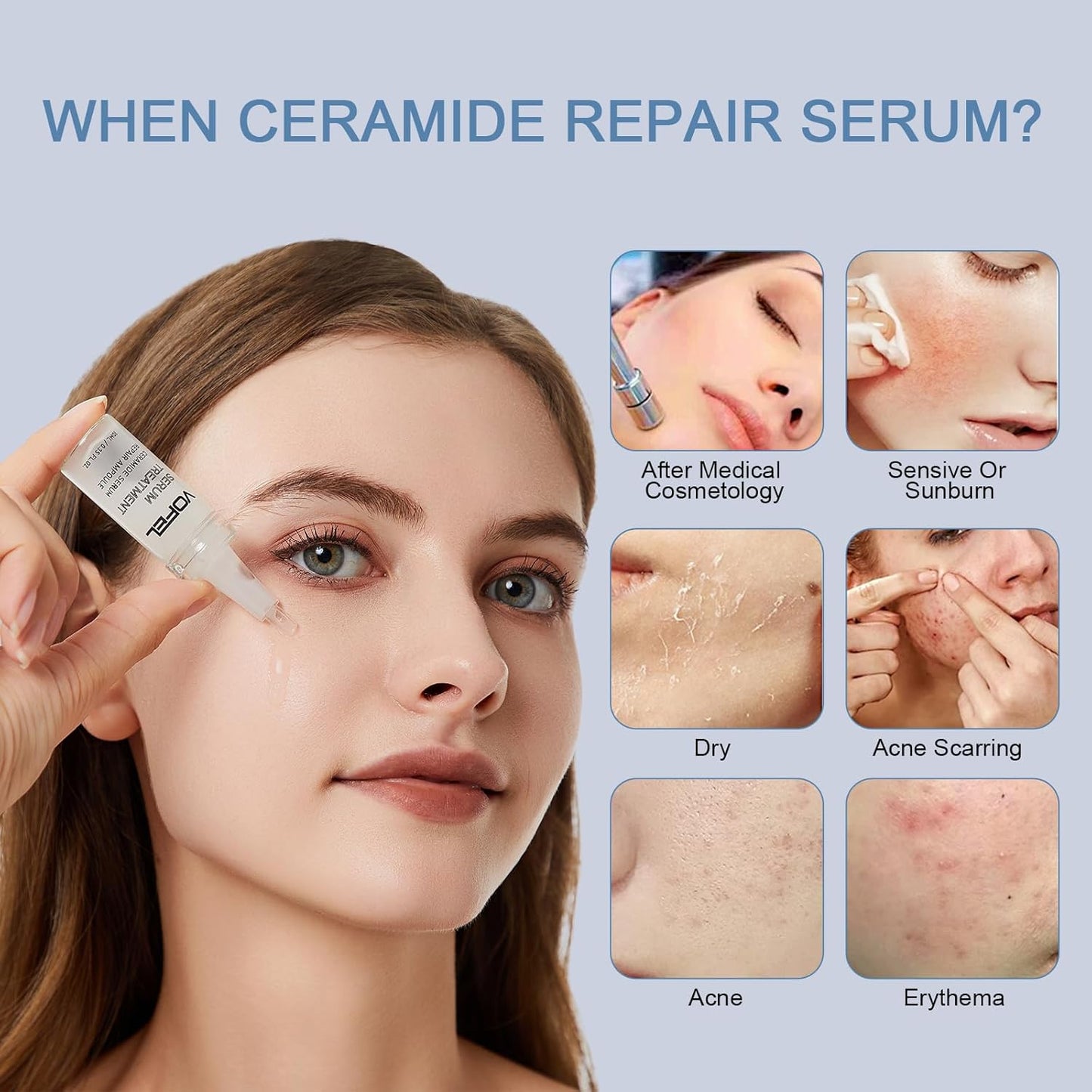 Ceramide Serum for Skin Barrier Repair, Hydrating Serum to Reduce Dryness and Wrinkles, 5% Ceramide Face Serum Ampoule Solution 2 Vials