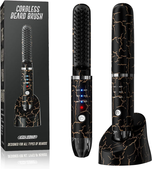 Beard Straightener for Men, Cordless Beard Heated Brush and Hair Straightener Hot Comb with 3 Temp Settings, Anti-Scald, Ionic Technology for Home Travel